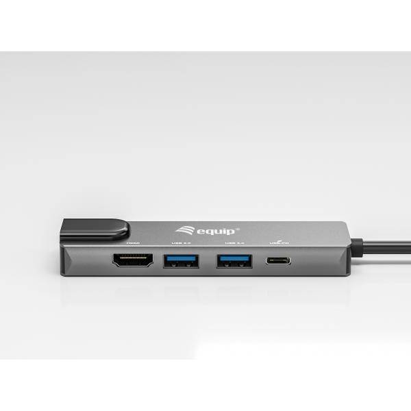 Equip Dock USB-C->HDMI Gigabit LAN 2xUSB3.0.100WPD 0.25m - Grau