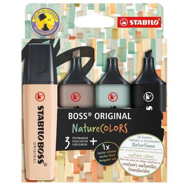 Textmarker BOSS ORIGINAL NatureCOL. Kartonetui 4 Stück/4 Farben