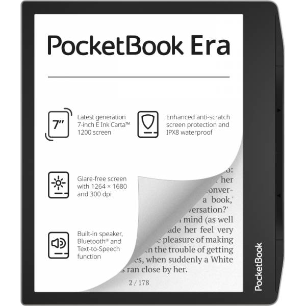 PocketBook 700 Era Silver, 17,8 cm (7 Zoll), E Ink Carta, 1264 x 1680 Pixel, ACSM, DOCX, DjVu, PRC, EPUB DRM, MOBI, RTF,
