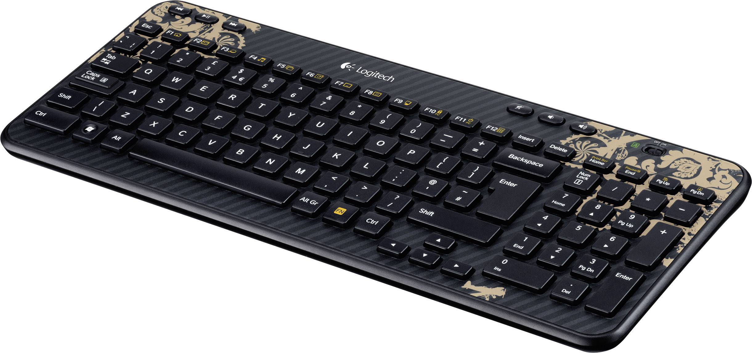 Logitech K360 Wireless Keyboard Victorian Wallpaper Funk Tastatur Deutsch, QWERTZ Schwarz, Gold