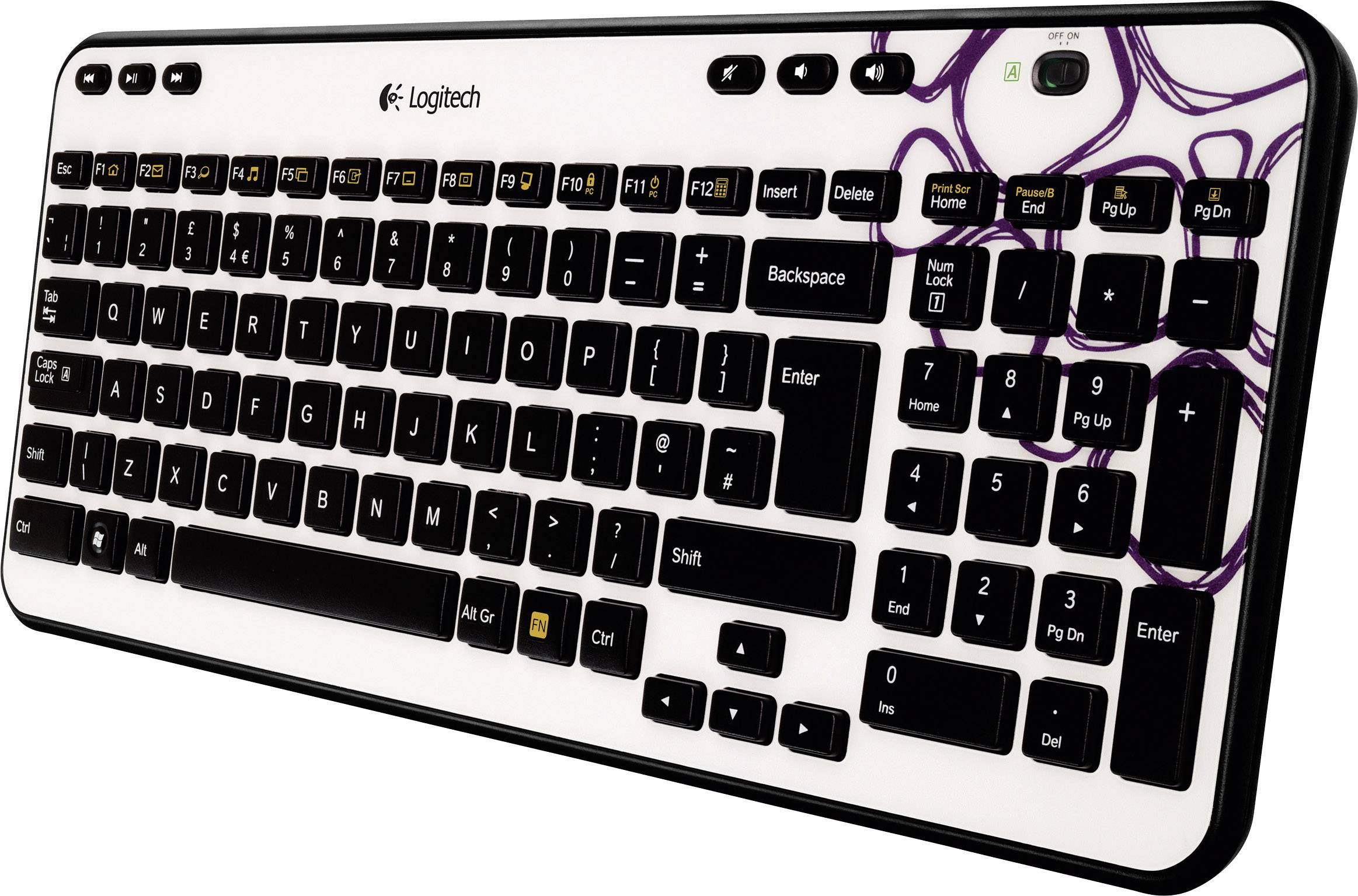 Logitech K360 Wireless Keyboard Purple Pebble Funk Tastatur Deutsch, QWERTZ Weiß, Lila