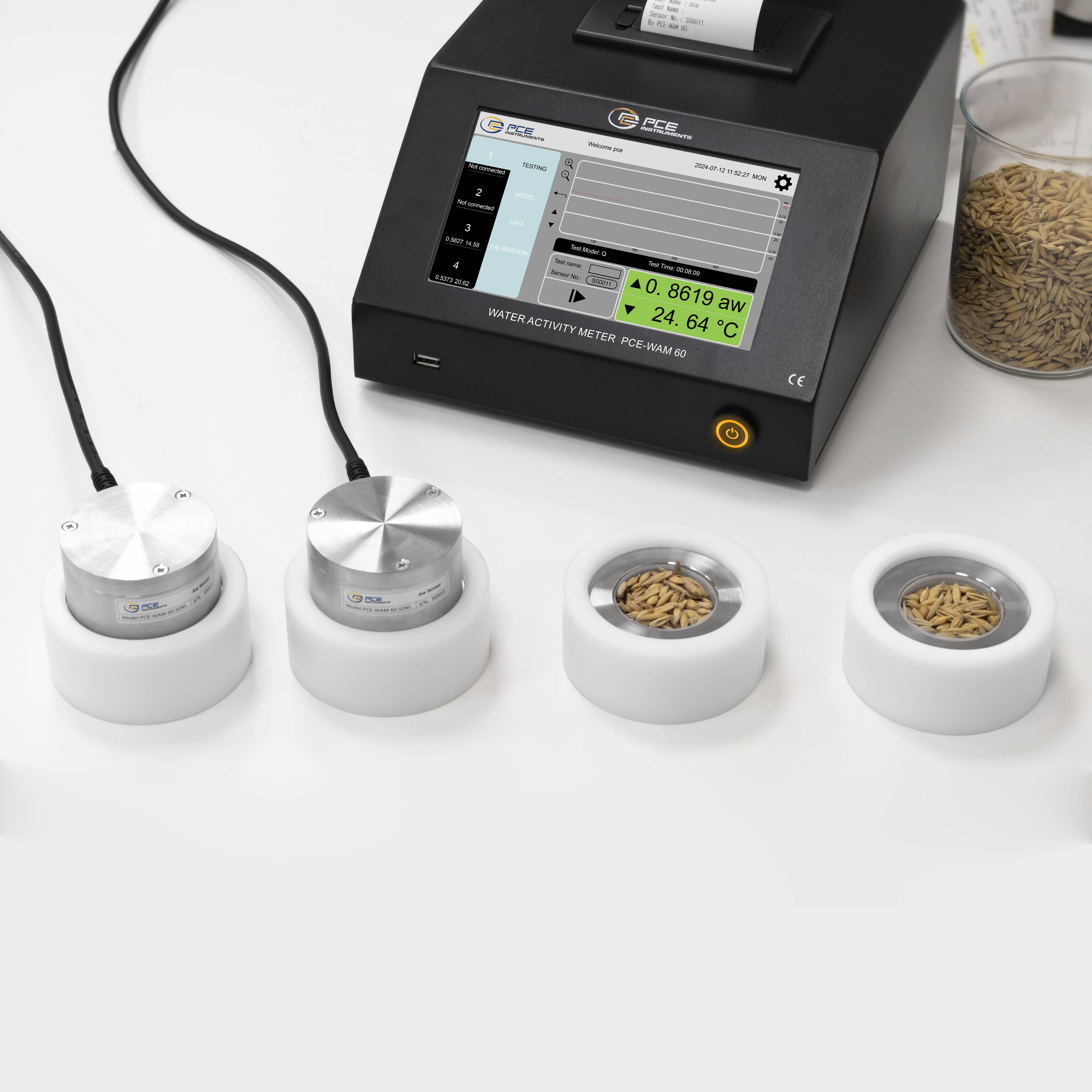 PCE Instruments Feuchtigkeitsmessgerät PCE-WAM 60-KIT für die Messung der Wasseraktivität |inkl. 4 Sensoren |0 ... 1 aw