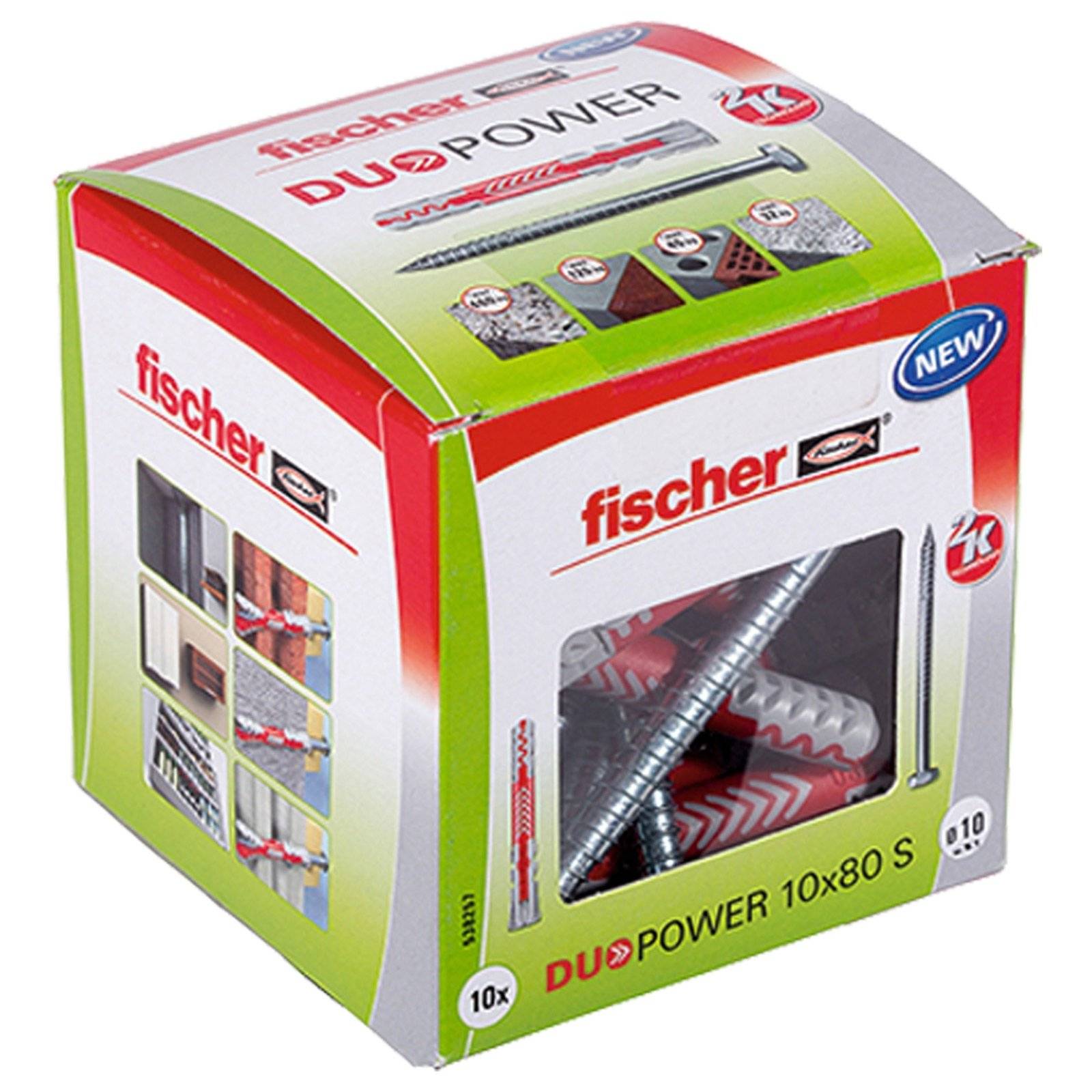 Fischer DUOPOWER 10 x 80 S LD, Spreizdübel, Beton, Metall, Grau, Rot, 80 mm, 1 cm
