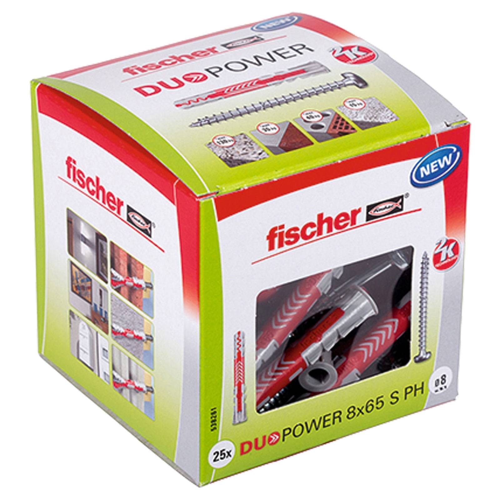 Fischer DUOPOWER 8 x 65 S PH LD, Spreizdübel, Beton, Metall, Grau, 65 mm, 8 mm