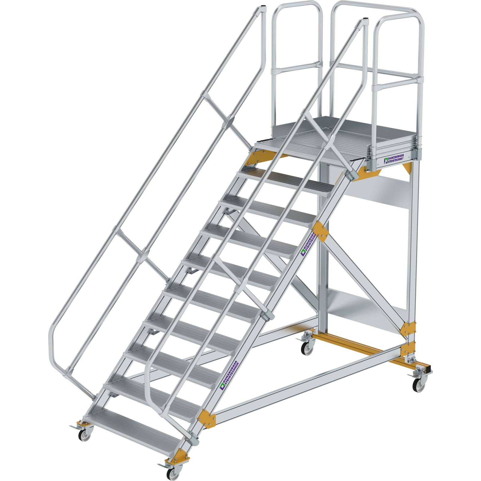 Günzburger Alu-Plattform-Treppe, 10 St. fahrbar, 45 Grad