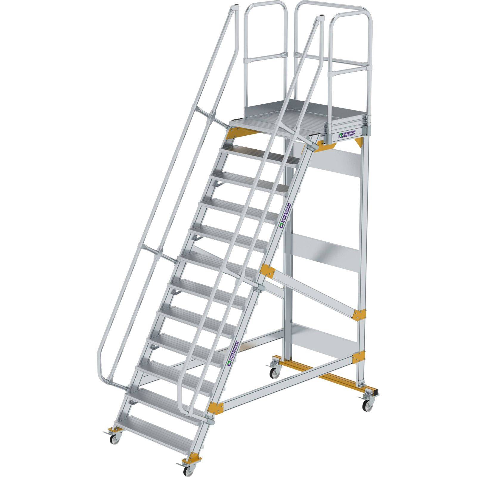 Aluminium-Plattformtreppe fahrbar 60° 12 Stufen<br>300752