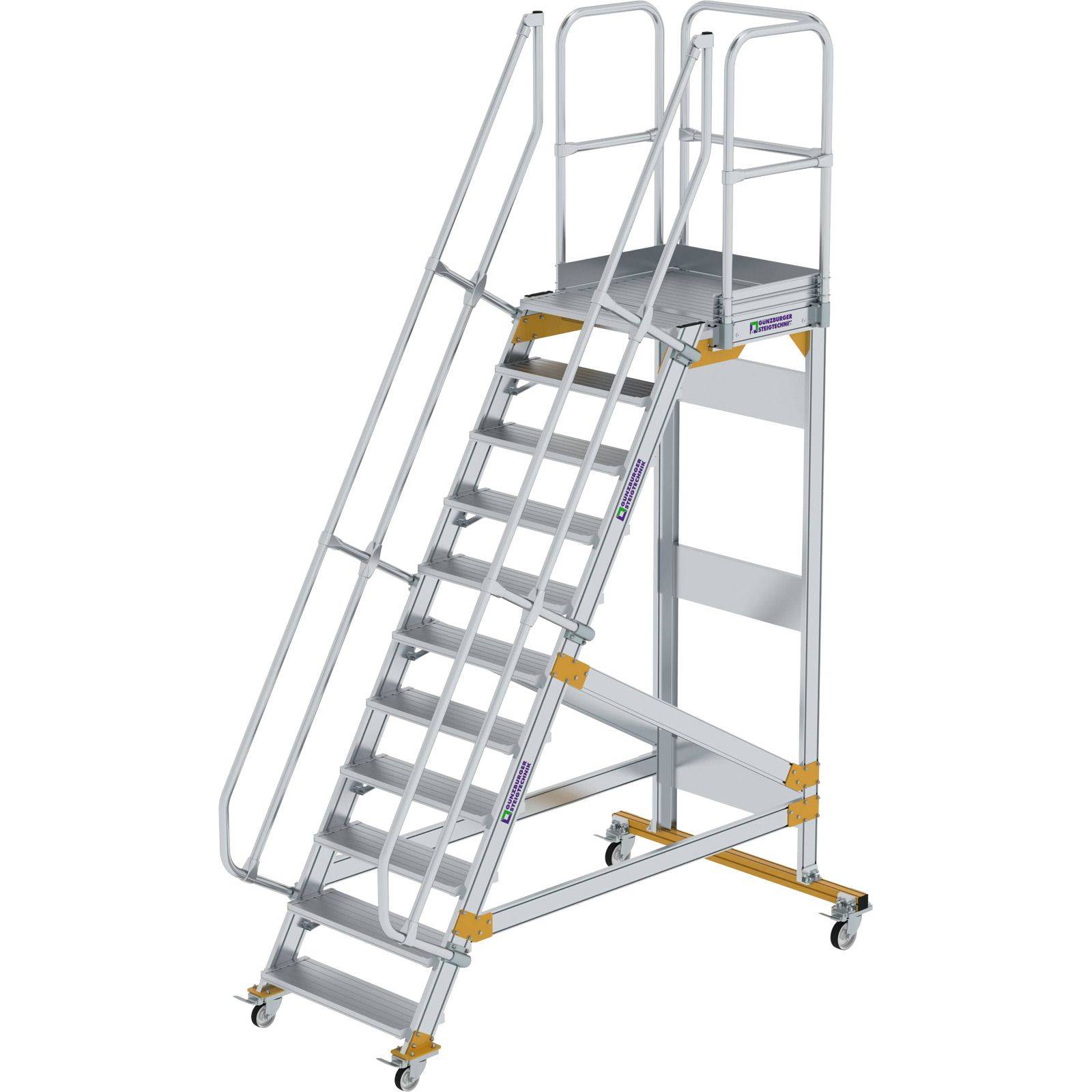 Aluminium-Plattformtreppe fahrbar 60° 11 Stufen<br>300731