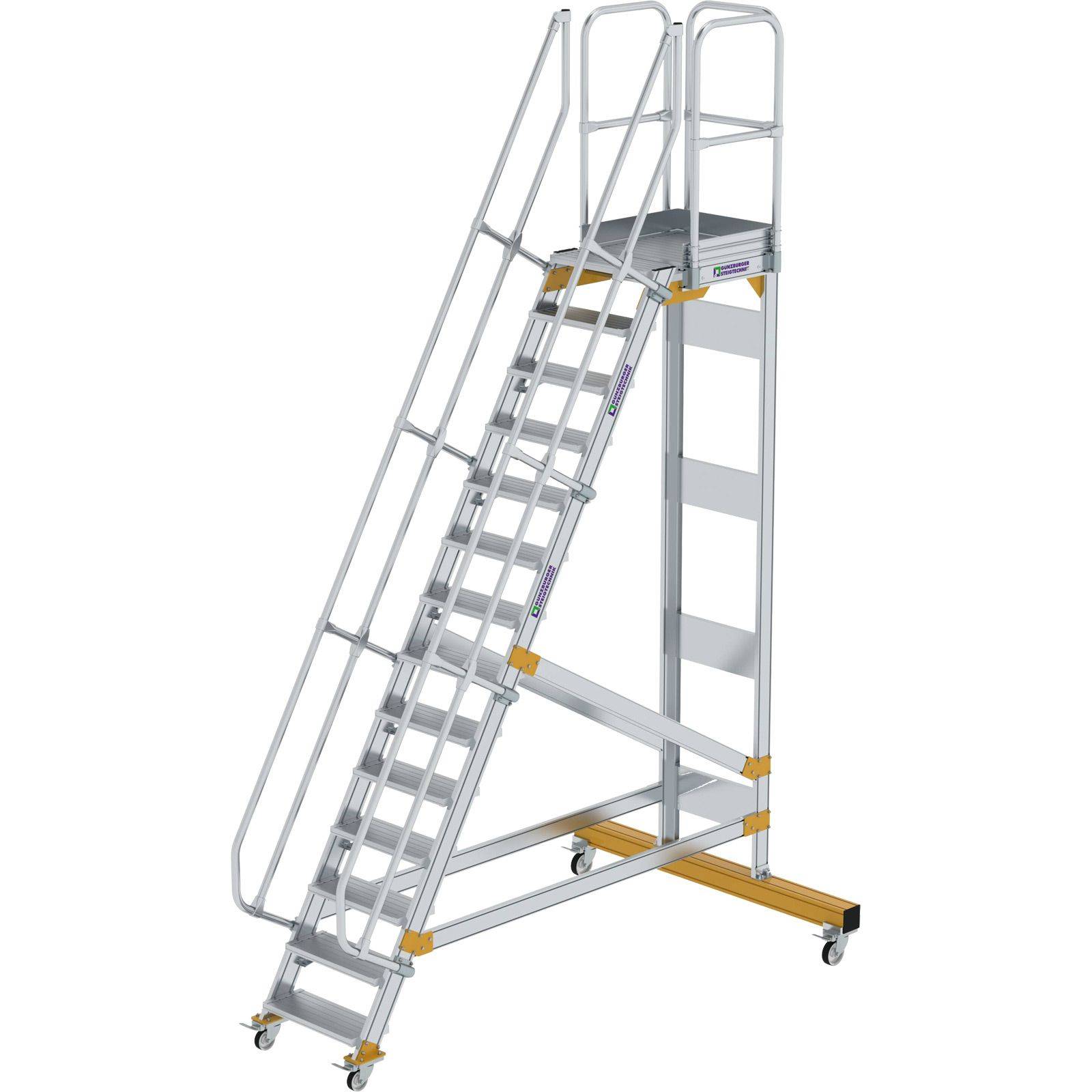 Aluminium-Plattformtreppe fahrbar 60° 14 Stufen<br>300714