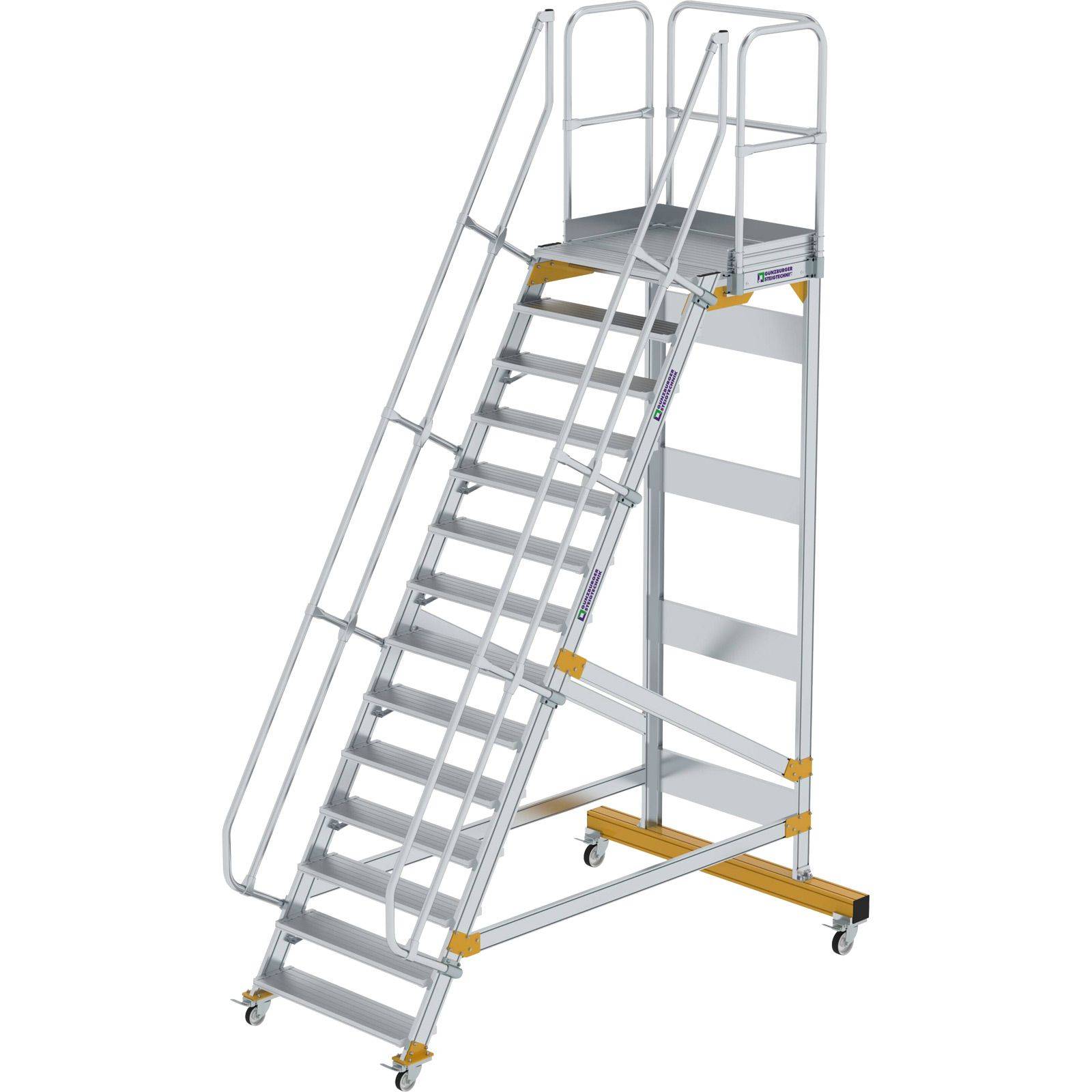 Aluminium-Plattformtreppe fahrbar 60° 14 Stufen<br>300754