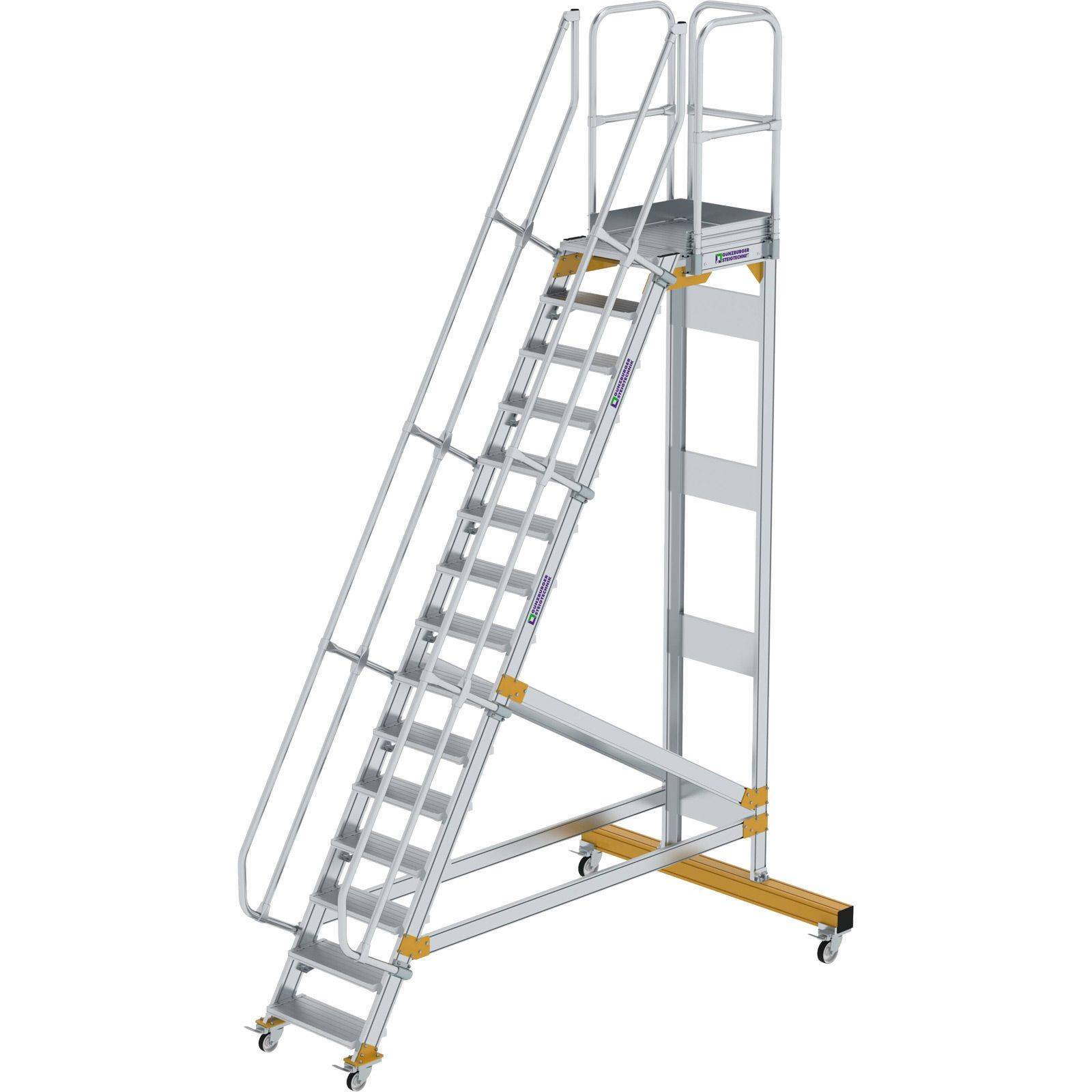 Aluminium-Plattformtreppe fahrbar 60° 15 Stufen<br>300715