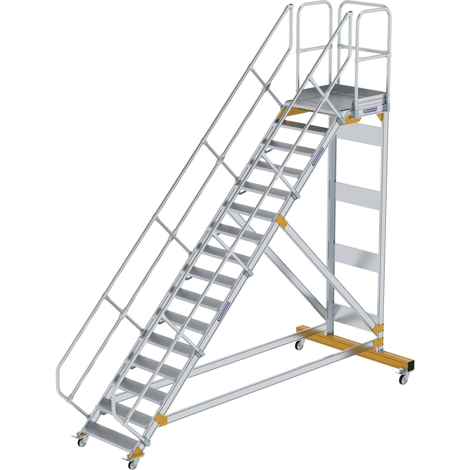 Aluminium-Plattformtreppe fahrbar 45° 16 Stufen<br>300796
