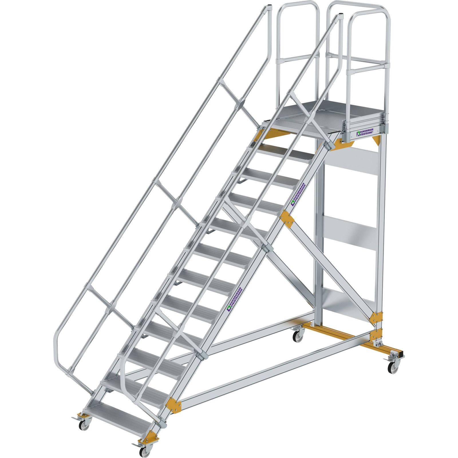 Aluminium-Plattformtreppe fahrbar 45° 12 Stufen<br>300792