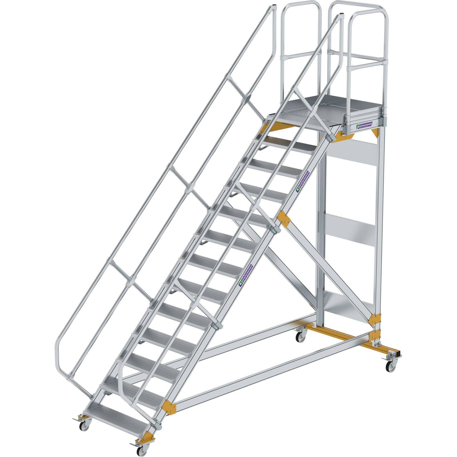 Aluminium-Plattformtreppe fahrbar 45° 13 Stufen<br>300793