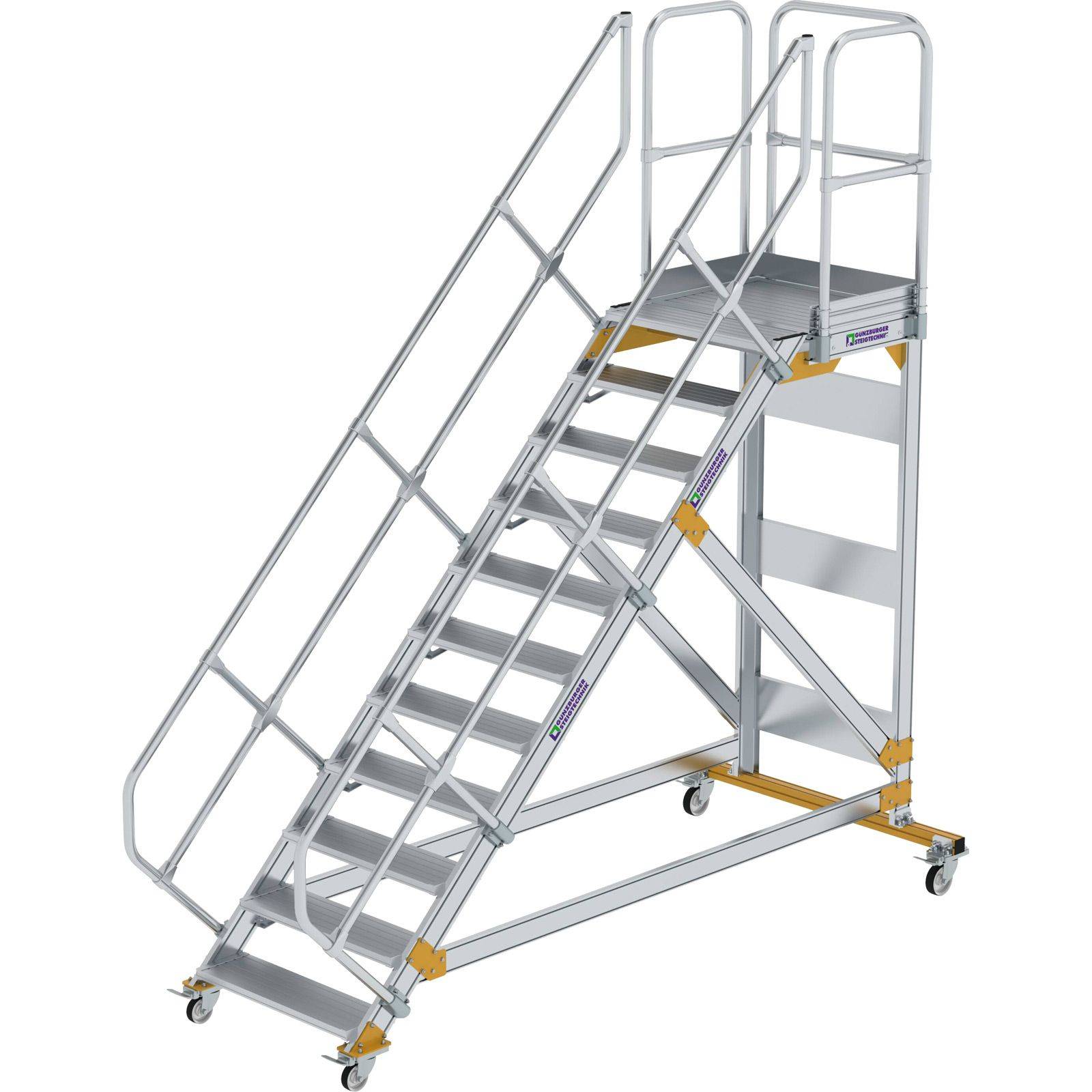 Aluminium-Plattformtreppe fahrbar 45° 11 Stufen<br>300791