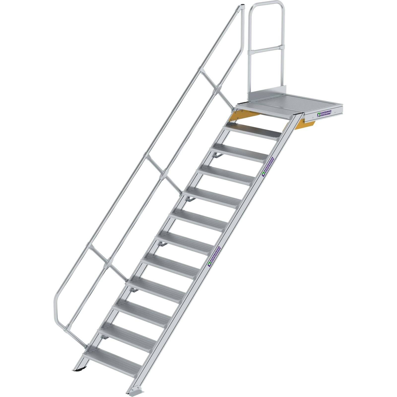 Treppe mit Plattform 45° Stufenbreite 800 mm 12 Stufen Aluminium geriffelt