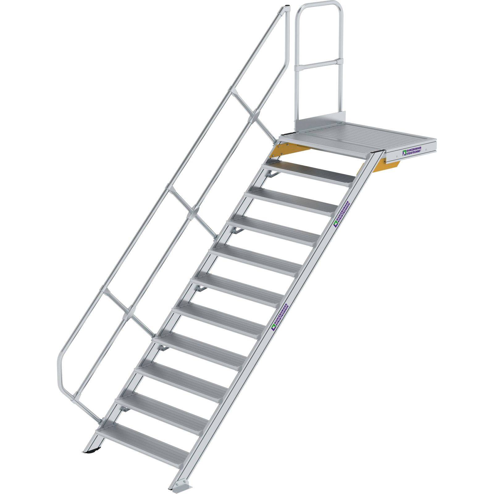 Treppe mit Plattform 45° Stufenbreite 1000 mm 11 Stufen Aluminium geriffelt