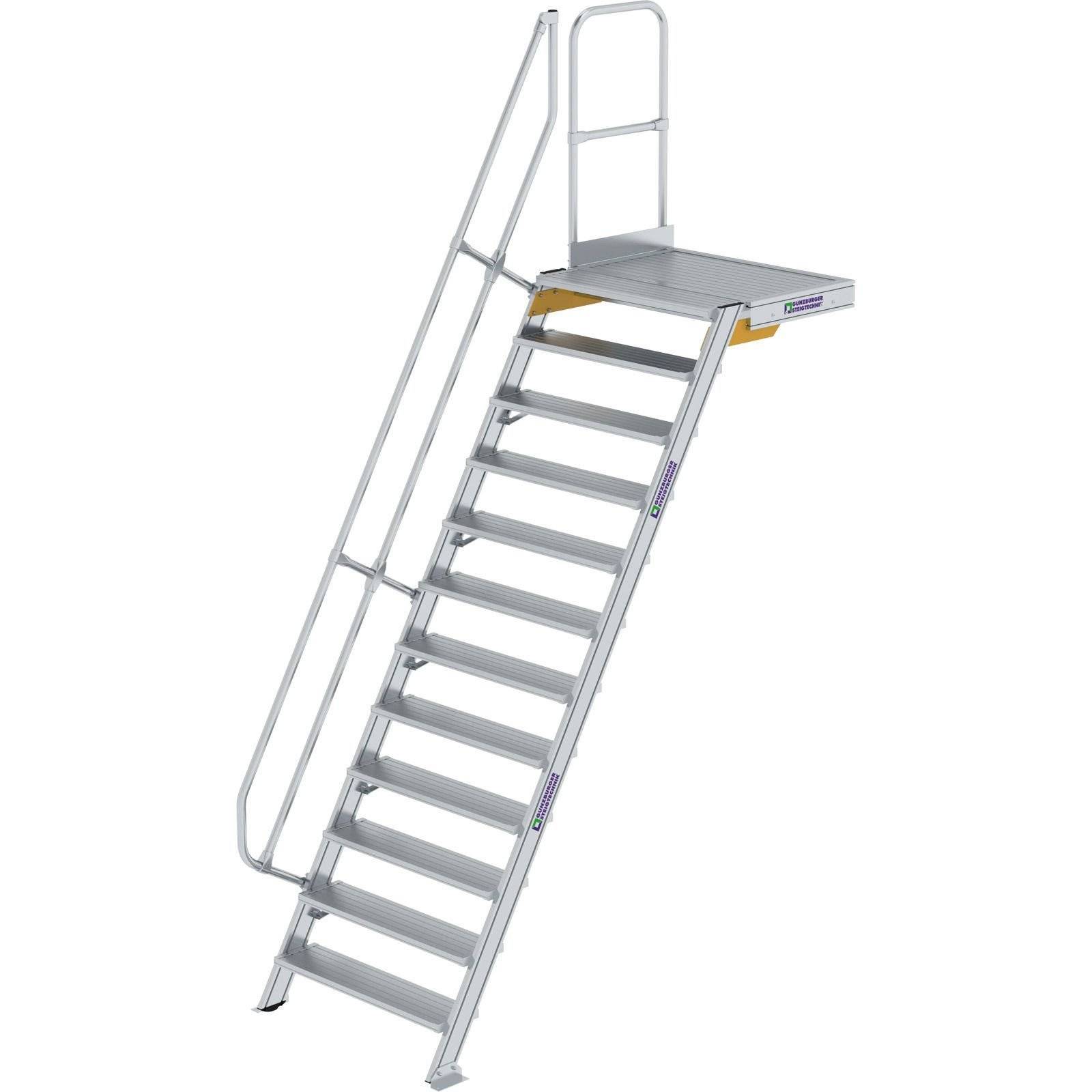 Treppe mit Plattform 60° Stufenbreite 1000 mm 12 Stufen Aluminium geriffelt