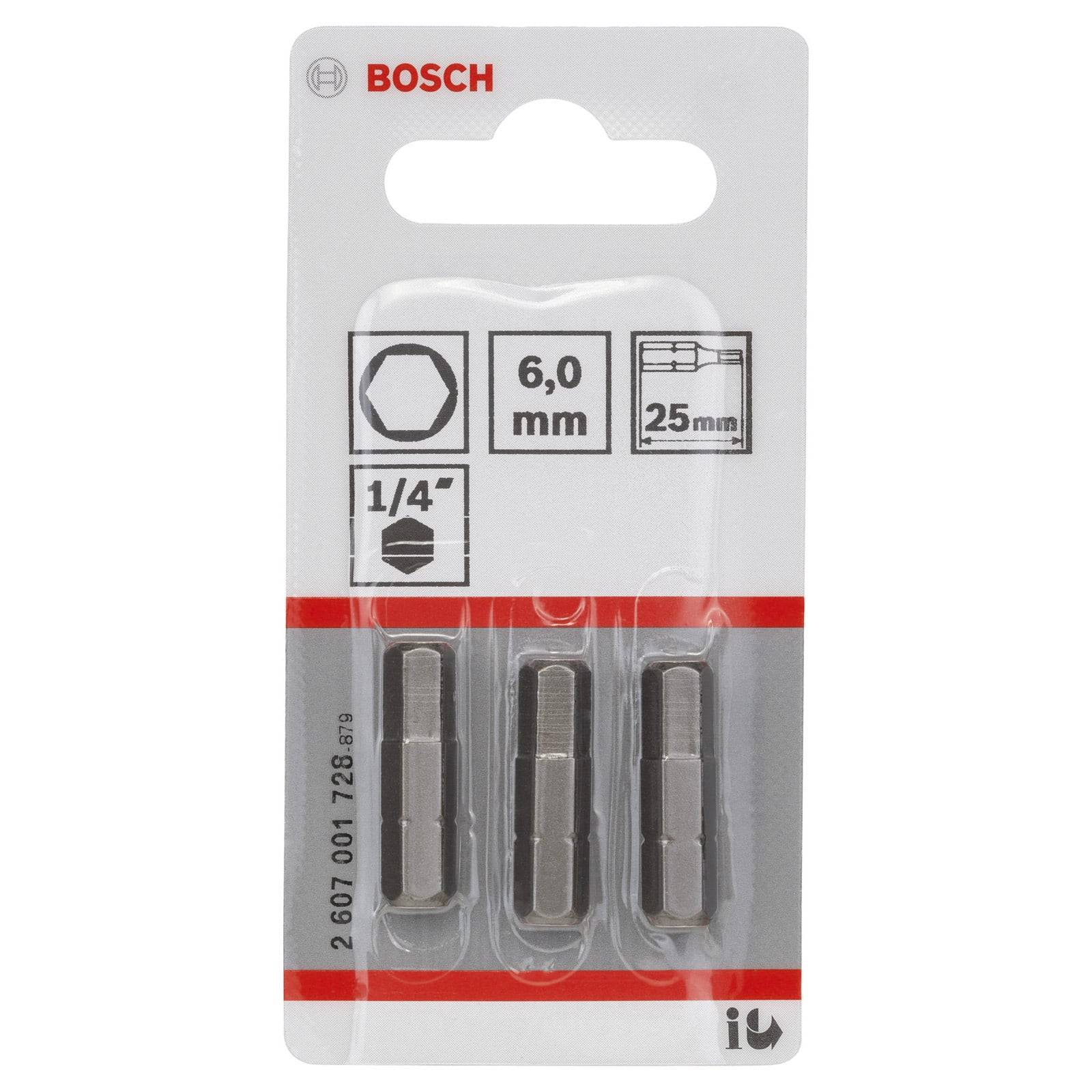 Schrauberbit Extra-Hart, HEX 6, 25 mm, 3er-Pack