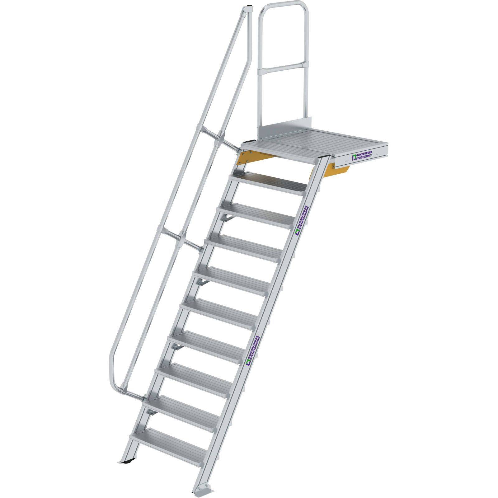 Treppe mit Plattform 60° Stufenbreite 800 mm 10 Stufen Aluminium geriffelt