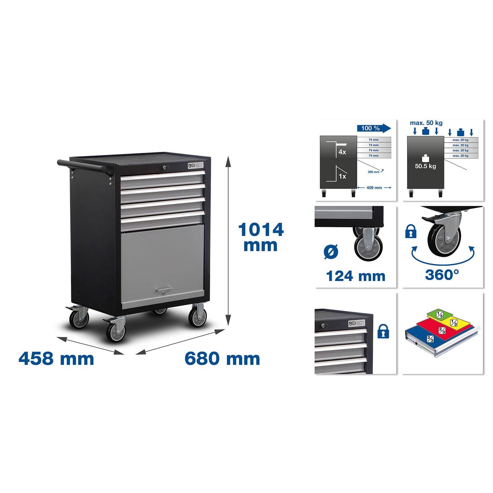 Werkstattwagen 4 Schubladen, 1 Klappfach leer