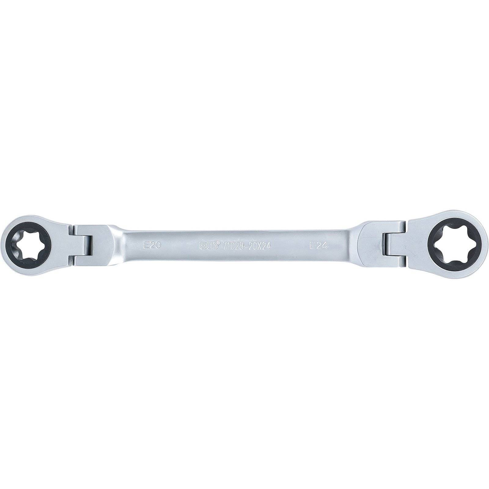 BGS 71028-20X24 Doppel-Ratschen-Ringschlüssel, abw inkelbar, mit E-Profil Ringköpfen, SW E20 x E24