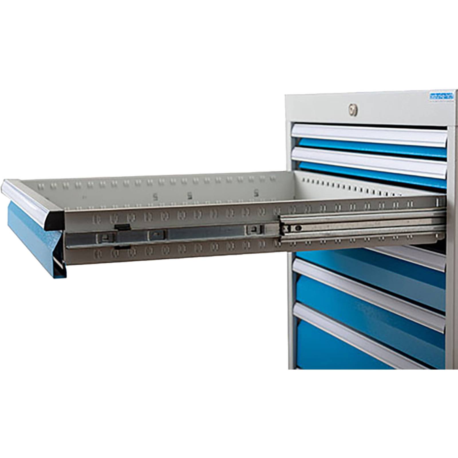 Schubladenschrank, 5 Schubladen: 2x100,2x150,1x200mm, Zylinderschloss, BxTxH555x736x819mm, RAL7035/5012