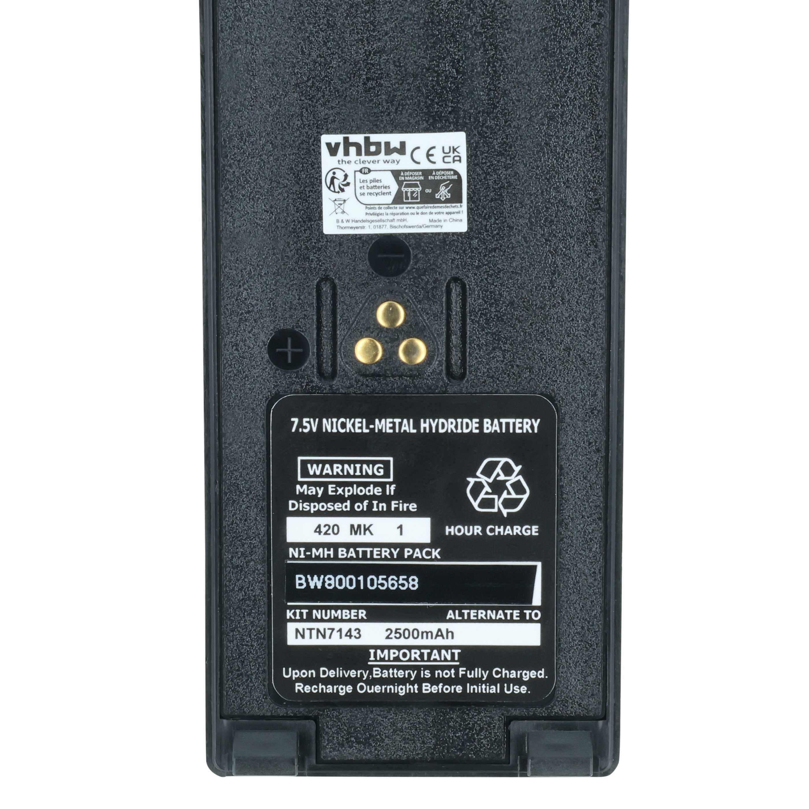 vhbw 5x Akku Ersatz für Motorola NTN7143B, NTN7143A, NTN7143 für Funkgerät, Walkie Talkie (2500 mAh, 7,5 V, NiMH) +