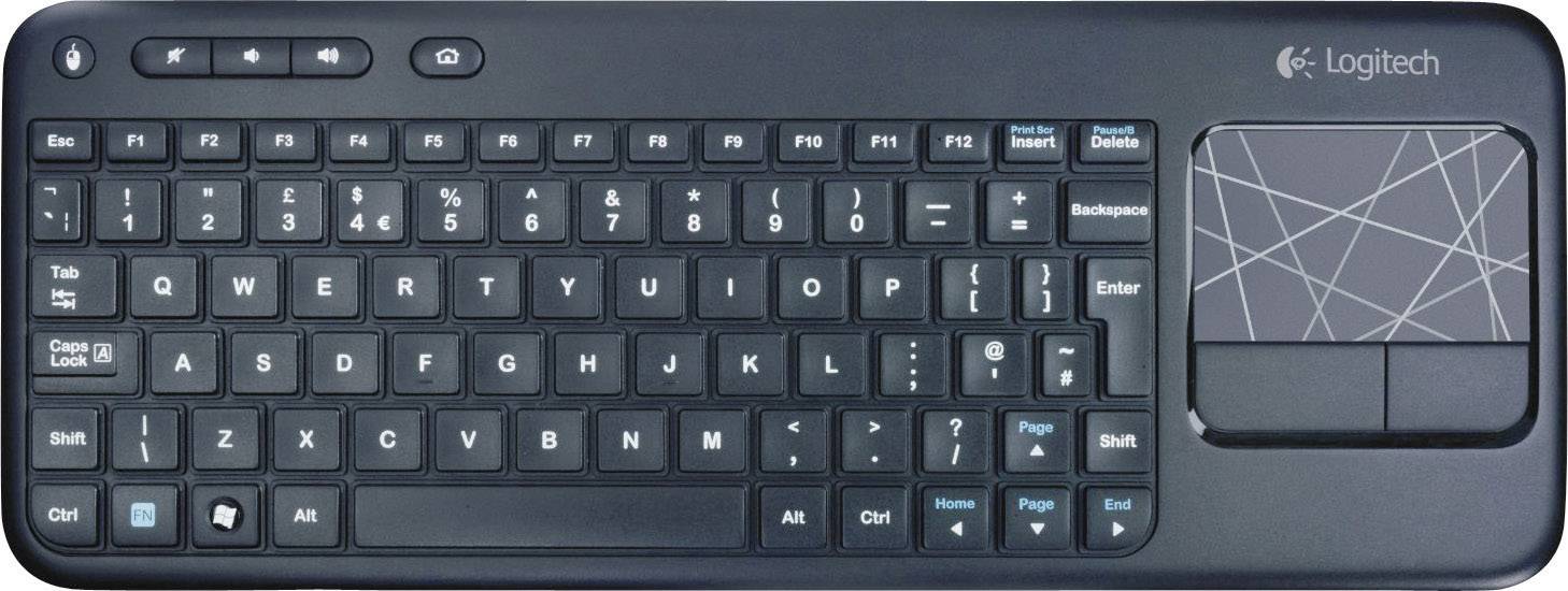 Logitech K400 Wireless Touch Keyboard Funk Tastatur Deutsch, QWERTZ, Windows® Schwarz Integriertes Touchpad, Maustasten