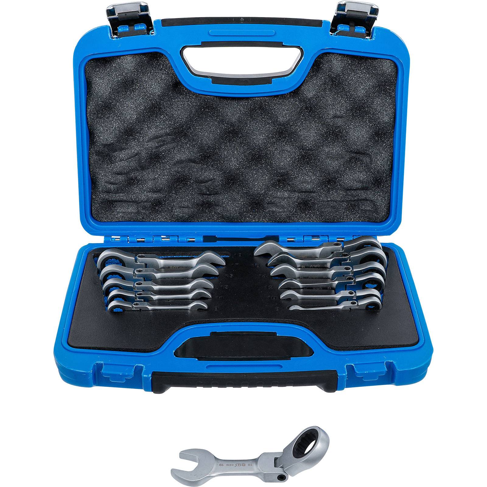 BGS 6543 Ratschenring-Maulschlüssel-Satz, kurz, ab winkelbar, SW 8 - 19 mm, 12-tlg.