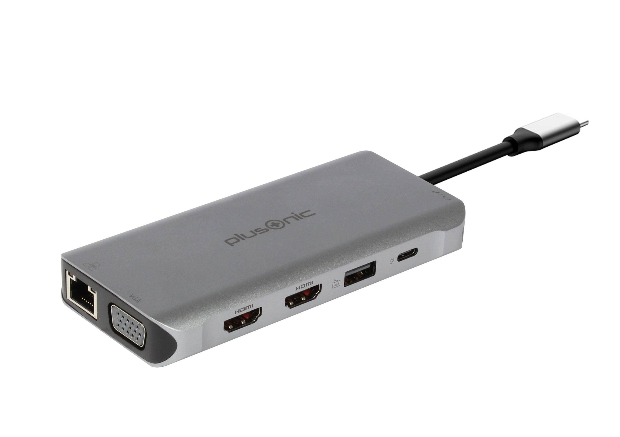 Plusonic USB-C Docking Adapter/Hub 8in1 with HDMI/VGA/LAN/USB (PSUC0216)