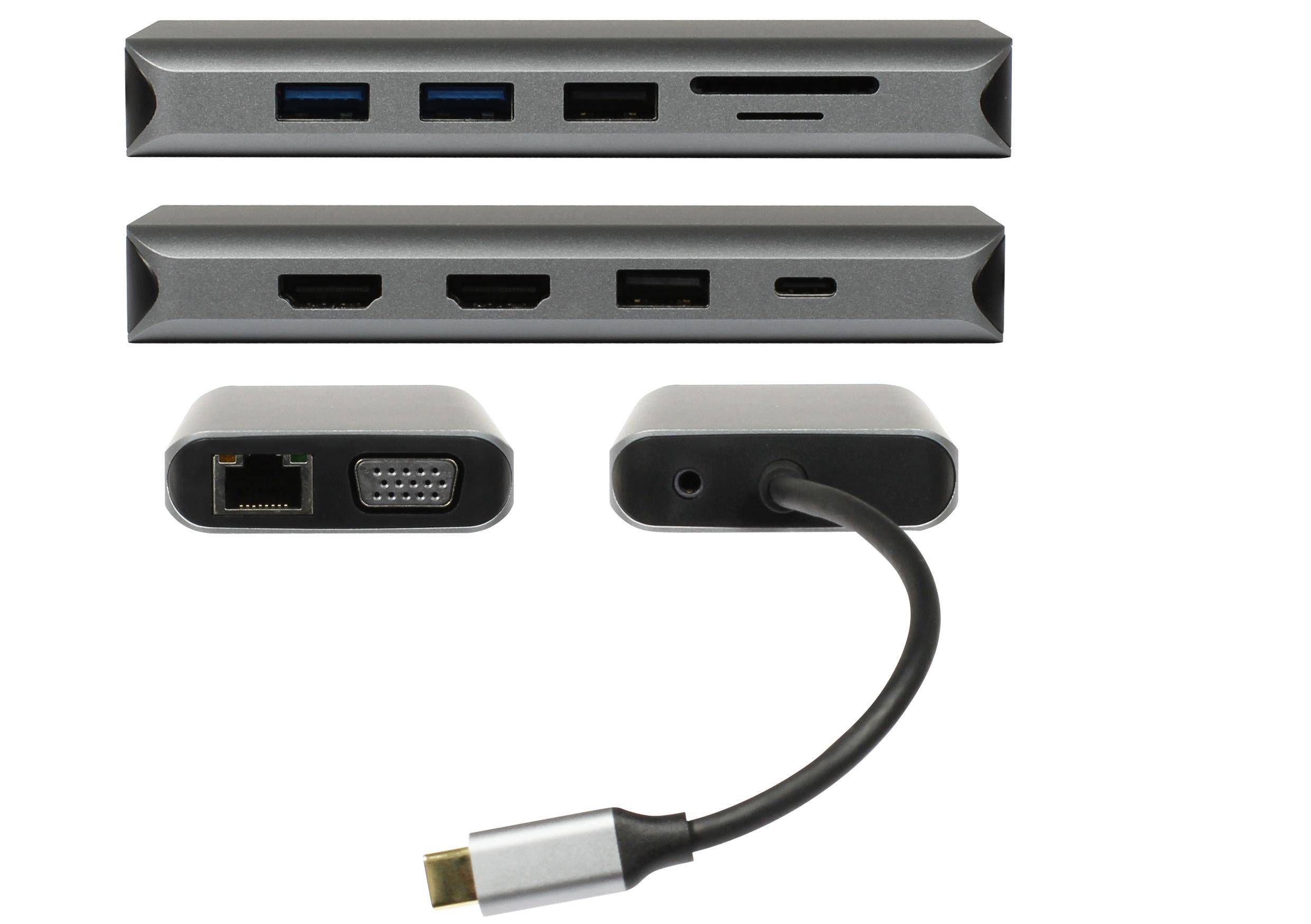 Plusonic USB-C Docking Adapter/Hub 8in1 with HDMI/VGA/LAN/USB (PSUC0216)
