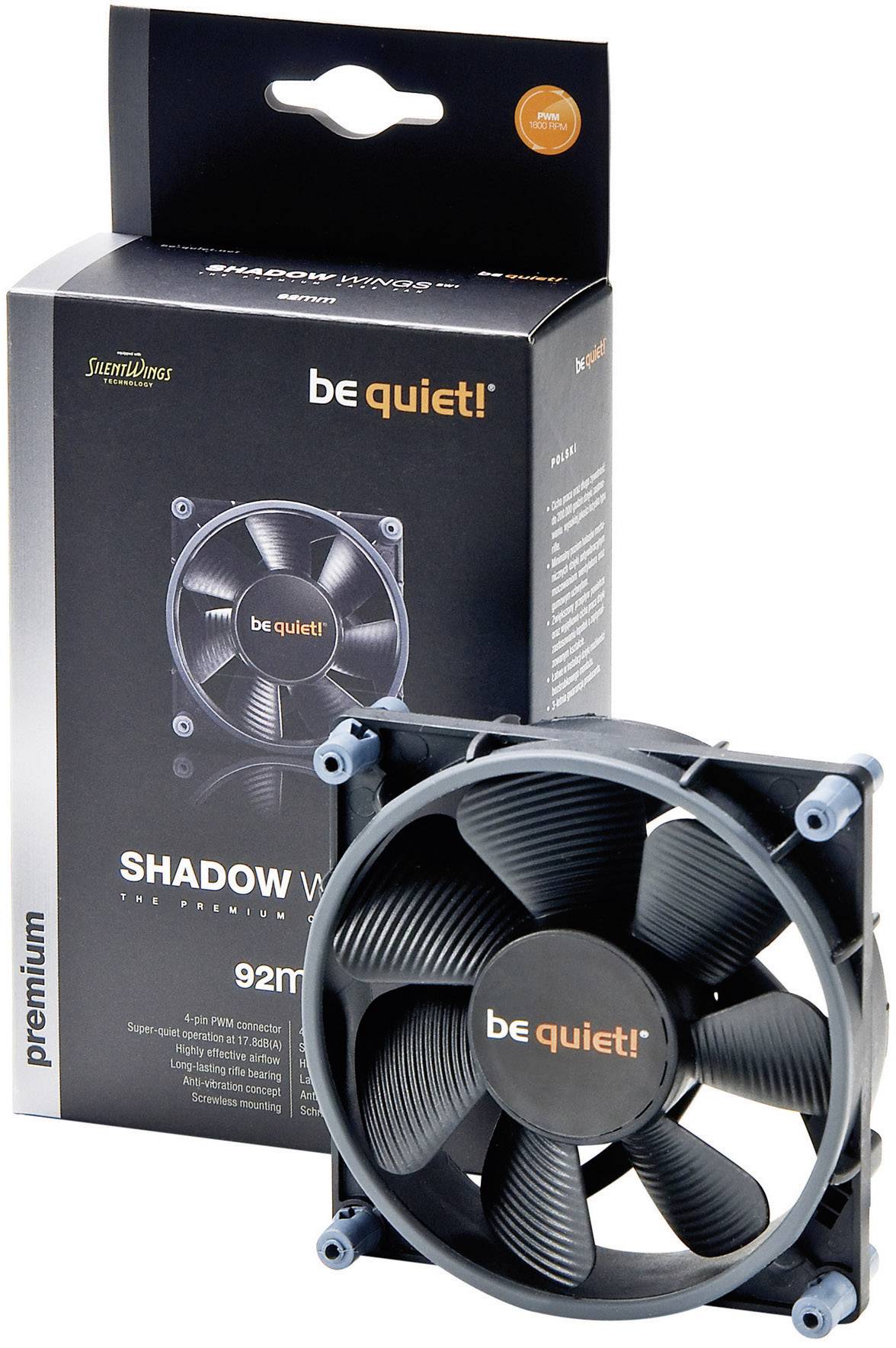 BeQuiet Shadow Wings PWM PC-Gehäuse-Lüfter Schwarz (B x H x T) 92 x 92 x 25 mm