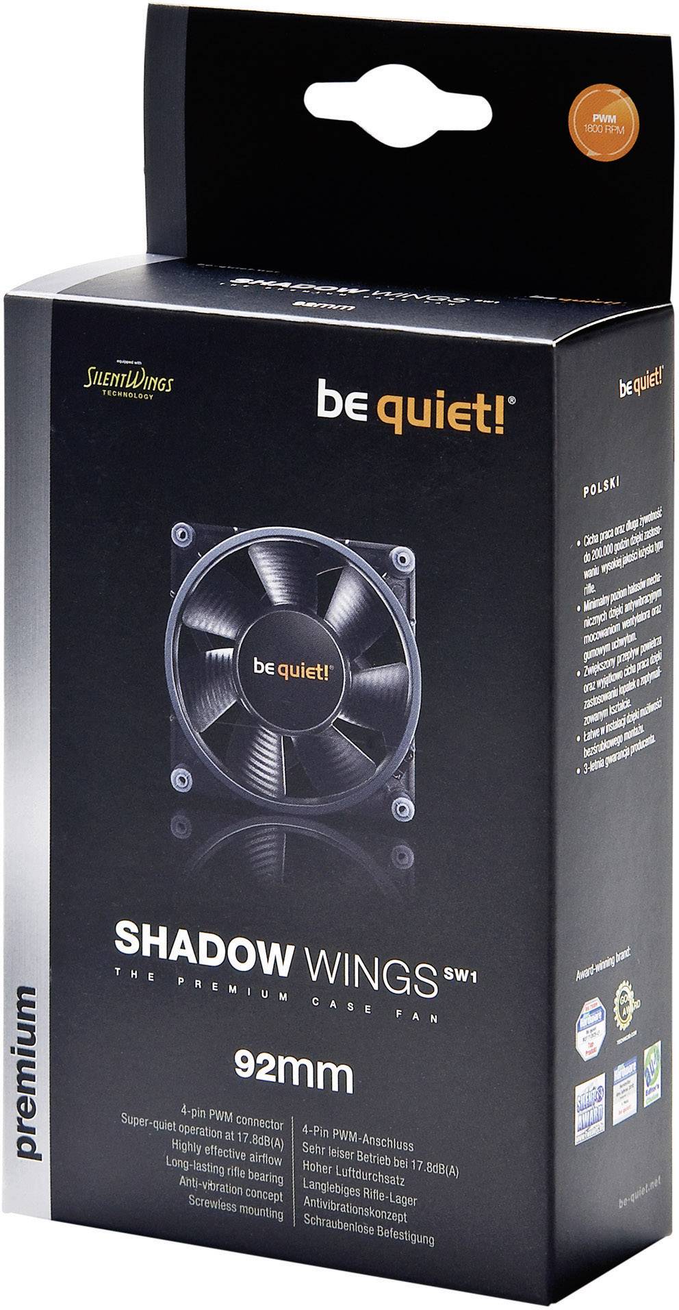 BeQuiet Shadow Wings PWM PC-Gehäuse-Lüfter Schwarz (B x H x T) 92 x 92 x 25 mm