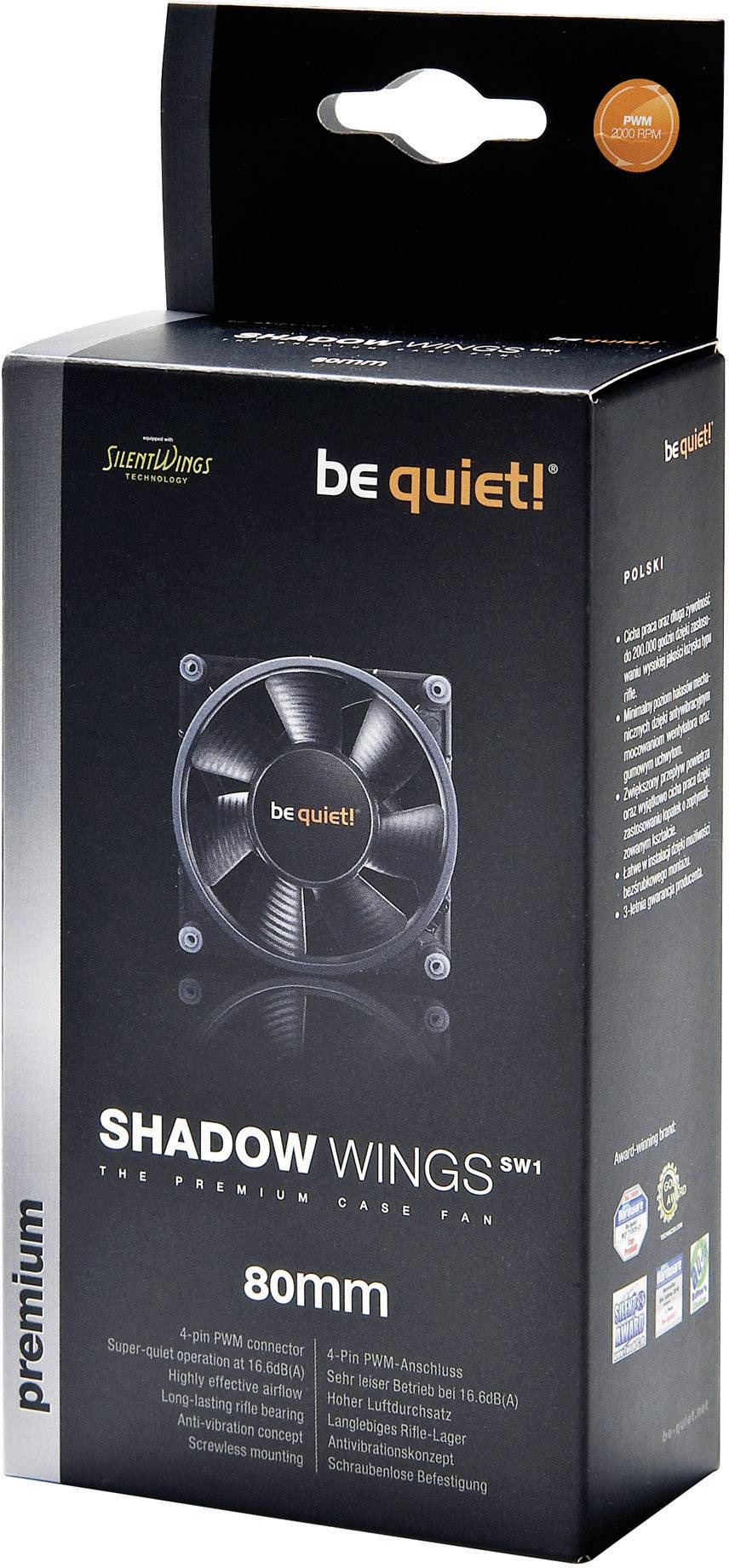BeQuiet Shadow Wings PWM PC-Gehäuse-Lüfter Schwarz (B x H x T) 80 x 80 x 25 mm