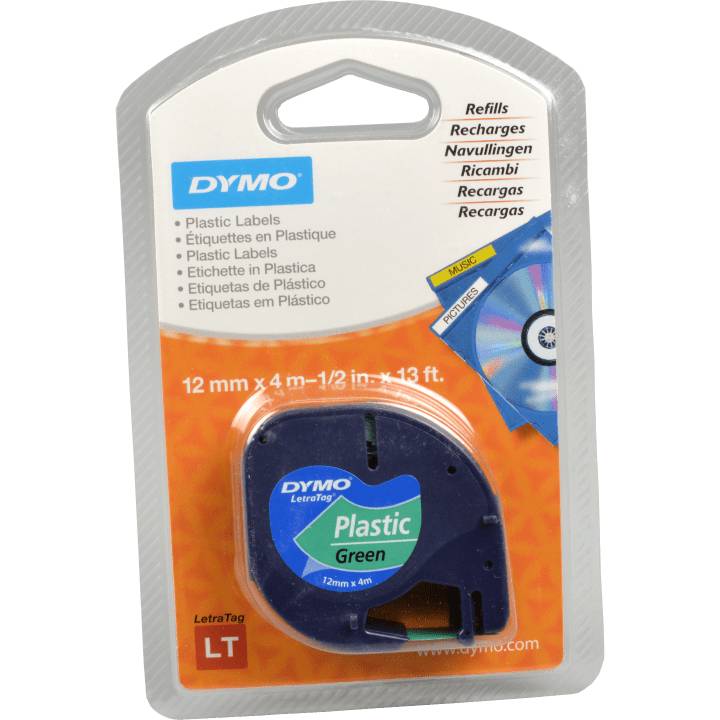 Dymo Label Band Letratag 91204 (S0721640) schwarz auf grün 12mm x 4m