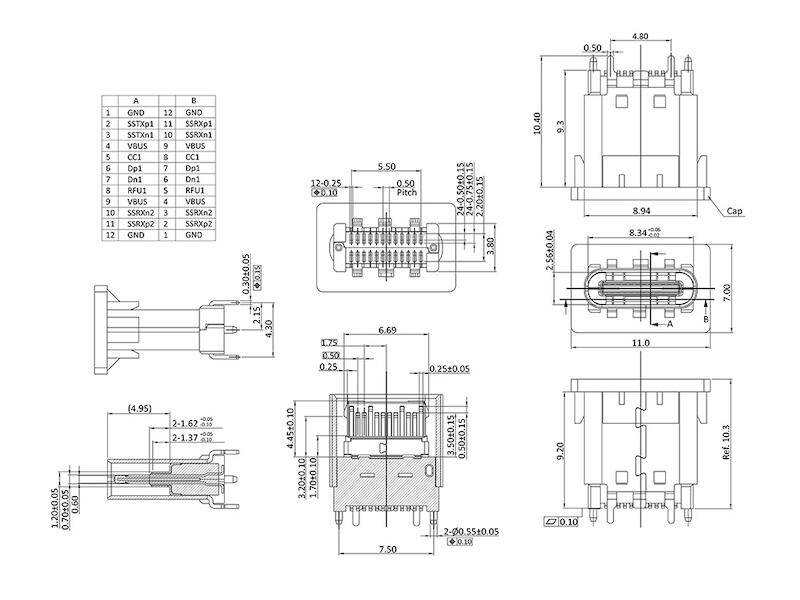 econ connect USB-3.1 C-Buchse vertikal SMT, Shell Dip