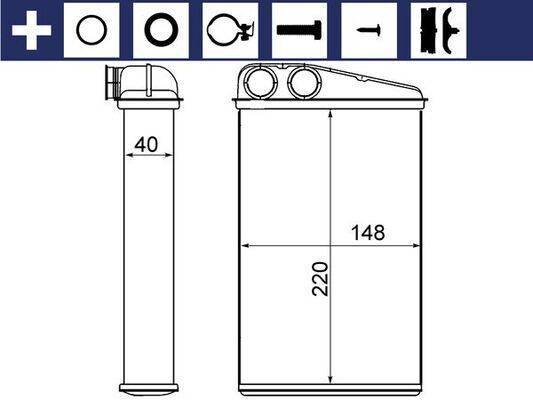 Wärmetauscher Innenraumheizung Alu 220 mm - 148 mm MAHLE für u.a. RENAULT MEGANE