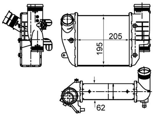 Ladeluftkühler Kühlrippen gelötet Alu 205 mm - 195 mm MAHLE für u.a. AUDI A6