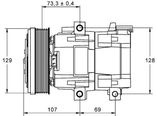 Klimakompressor 12 V Ø 129 mm MAHLE passend für u.a. FORD TRANSIT