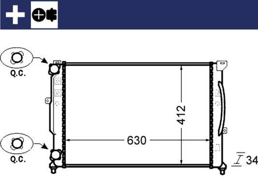 Kühler Motor Rippen mechanisch gefügt 632 mm - 415 mm MAHLE für u.a. VW PASSAT