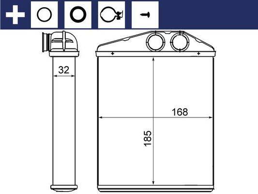 Wärmetauscher Innenraumheizung Alu 185 mm - 168 mm MAHLE für u.a. SAAB 9-3
