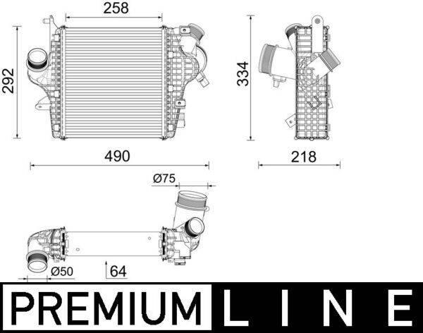 Ladeluftkühler Kühlrippen gelötet Aluminium 258 mm - 292 mm MAHLE für AUDI Q7