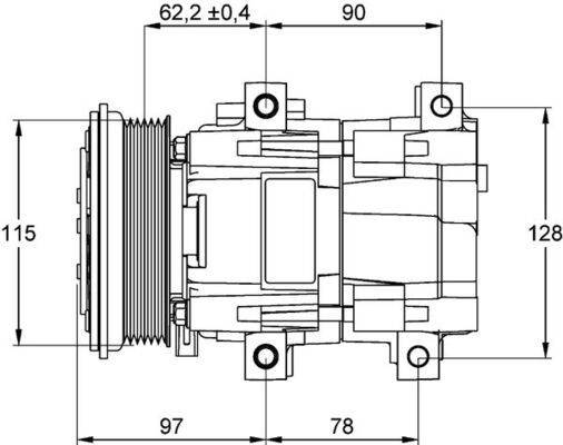 Klimakompressor 12 V Ø 115 mm MAHLE passend für u.a. FORD SCORPIO