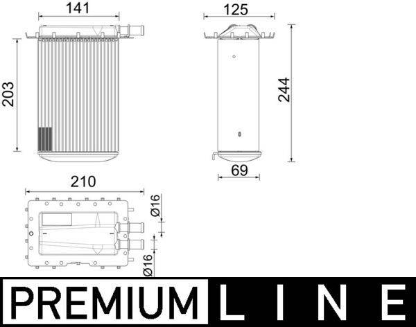 Ladeluftkühler Kühlrippen gelötet Alu 141 mm - 203 mm MAHLE für u.a. AUDI A6