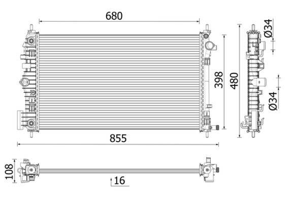 Kühler Motor Kühlrippen gelötet 680 mm - 398 mm MAHLE für u.a. OPEL INSIGNIA
