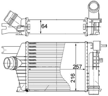Ladeluftkühler Rippen gelötet Alu 257 mm - 216 mm MAHLE für u.a. RENAULT CAPTUR