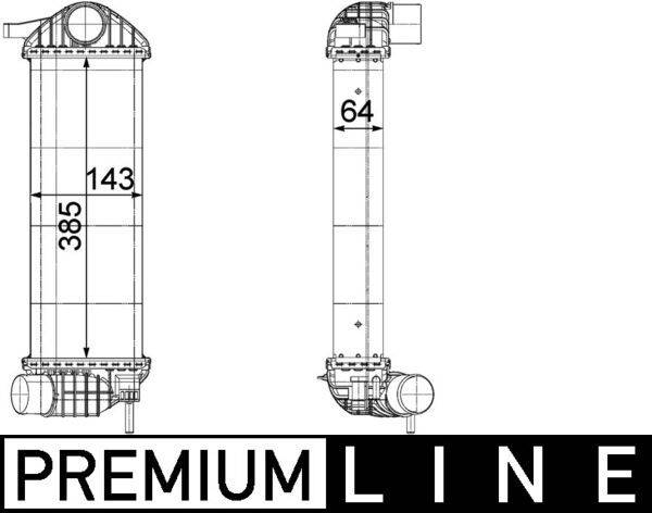 Ladeluftkühler Rippen gelötet Alu 385 mm - 143 mm MAHLE für u.a. RENAULT KANGOO