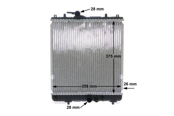 Kühler Motor Kühlrippen gelötet 375 mm - 358 mm Kunststoff MAHLE für OPEL AGILA