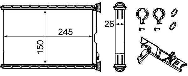 Wärmetauscher Innenraumheizung Alu 245 mm - 150 mm MAHLE für u.a. BMW 3er