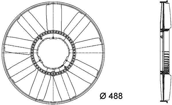 Lüfterrad Motorkühlung Ø 488 mm 9 Blätter MAHLE für u.a. MERCEDES-BENZ VARIO